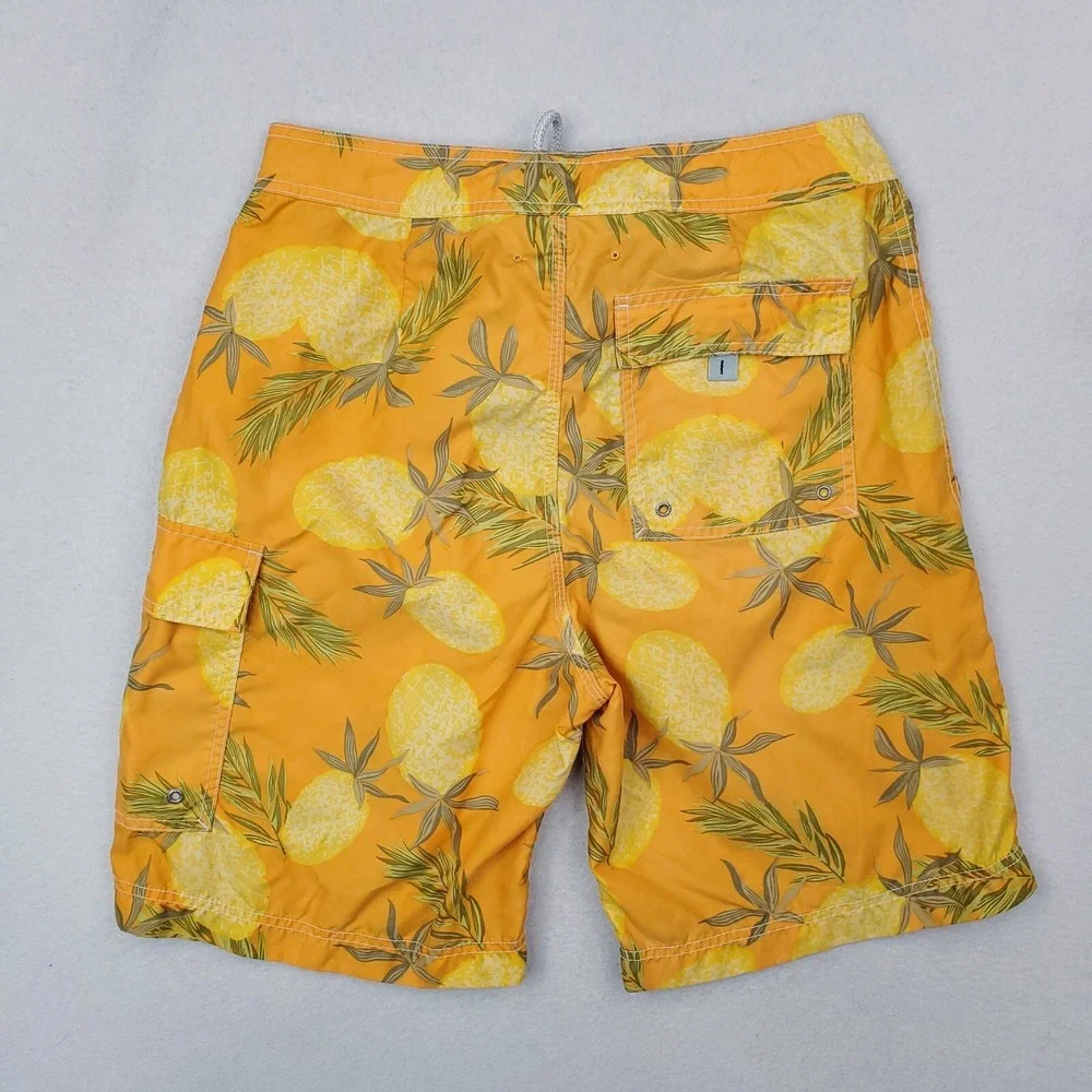 Banana Republic Shorts Mens 31 Yellow Orange Pineapple AOP VTG Boardshorts Trunk